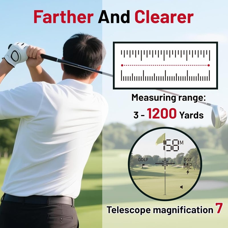 NOVOPUTT Golf Range Finder with Slope -1200 Yards Laser Rangefinder for Golf & Hunting,7X Magnification,Flag Locking Vibration,USB-C Rechargeable & Magnet Stripe,Best Golf Accessories Gift with Hard Shell Case - Image 3